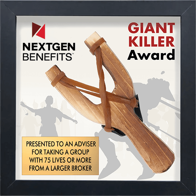 Giant Killer Award — presented to an adviser for taking a group with 75 lives or more from a larger broker