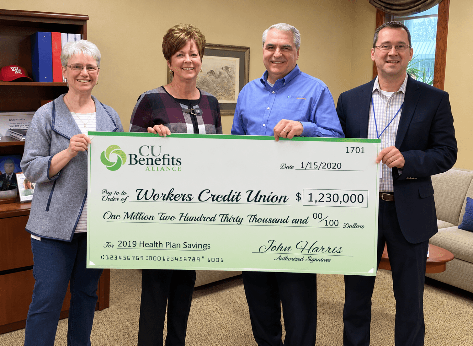 Workers Credit Union, Littleton, MA savings check